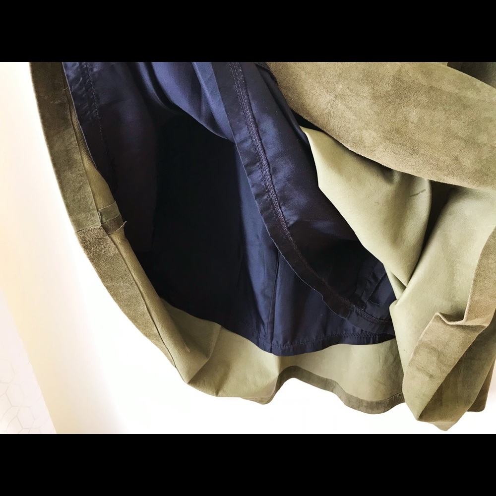 Olive suede 2piece crop jacket & skirt set - Picture 13 of 16